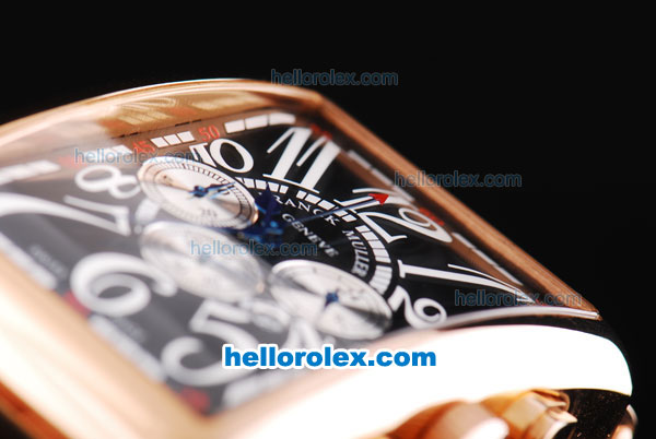 Franck Muller Long Island Working Chronograph Quartz Movement with Black Dial and Rose Gold Case-Leather Strap - Click Image to Close